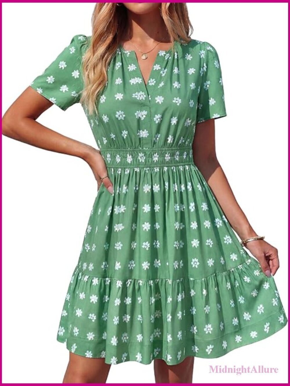 Women's Summer Mini Dress Lightweight A-Line Short Sleeve V-Neck Sundress